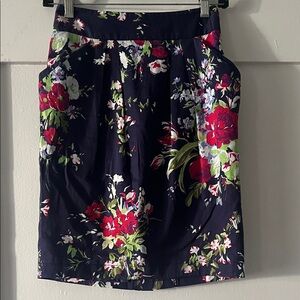 Topshop Navy Floral A-Line Skirt
